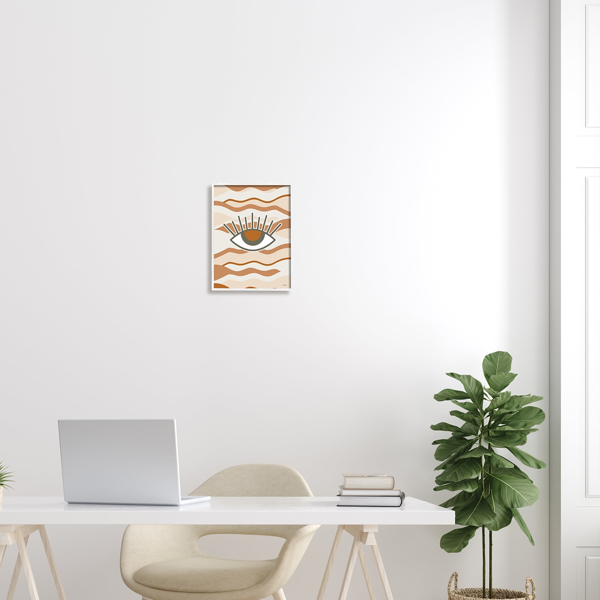 Stupell Industries Earthy Modern Spiritual Eye Wavy Striped Shapes Graphic Art White Framed Art Print Wall Art, Design by Martina Pavlova