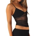thumbnail image 3 of Women'S Sheer Mesh Camisole Tops Ruched V Neck Spaghetti Strap Crop Tank Top, 3 of 9