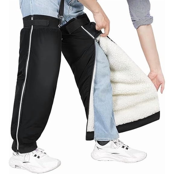 Windproof Cycling Knee Braces Leg Warmers, Adults Fleece Inner Motorcycle Knee Pads Leg Sleeves with Reflective Stripe