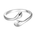 thumbnail image 2 of Falleo Clearance 925 Silver Hug Ring Fashionable Versatile Adjustable Hugging Hands Open Ring for Daughter Mom Sister Wife Friend Grandma White Gold, 2 of 5