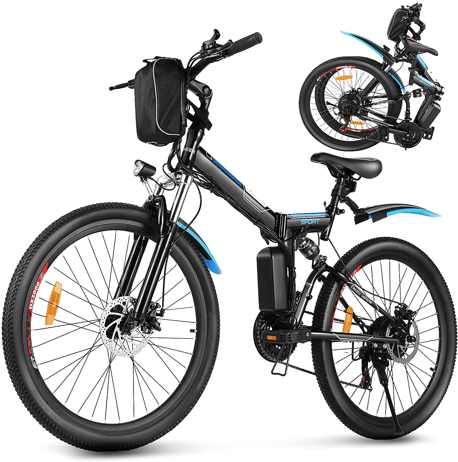 Premium Front and Rear Suspension and 21 Speed Gears ANCHEER Electric Bike Folding Electric Commuting Bike/Mountain Bike with 26 Magnesium Alloy Integrated Wheel 
