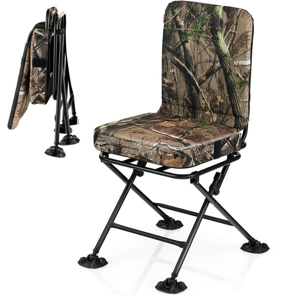Topbuy 360-degree Swivel Hunting Chair Camouflage Hunting Seat with Ergonomic Backrest Soft Padded Cushion & Non-slip Foot Pads