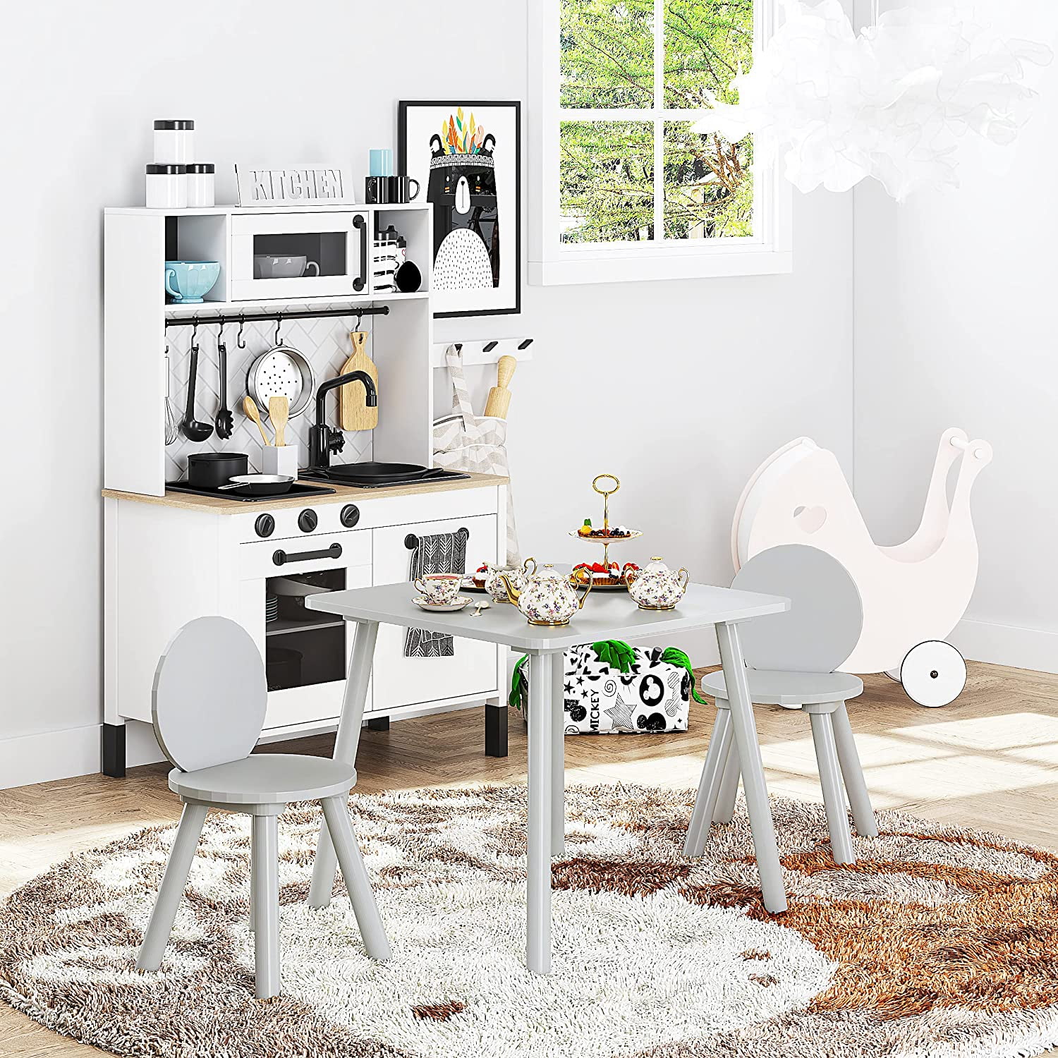 UTEX 3-Piece 2-in-1 Multifunction Kids Activity Table and Chair Set, Gray
