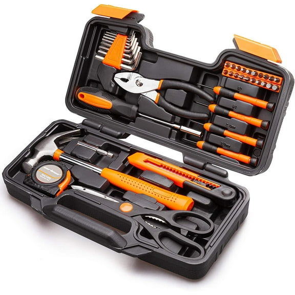CARTMAN 39-Piece Tool Set - General Household Hand Tool Kit with Plastic Toolbox Storage Case Orange