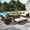 Beige, variant on Alpha Joy 8 Pieces Patio Furniture Set with 56" Fire Pit Table and Swivel Chairs All-Weather Wicker Outdoor Conversation Set with Beige Cushions