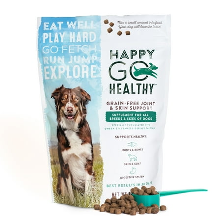 Happy Go Healthy NEW Premium Joint & Skin Support Supplement for Dogs | Hip & Joint Support | Soft Skin & Shiny Coat | Pre-Biotic for Digestion | Wild Alaskan Salmon Fish Oil | Easy