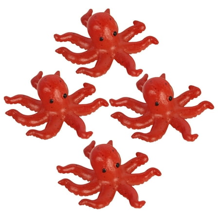 STRANDCHIC 4-Piece Brown Realistic Octopus Toy Set PVC Mini Marine Animal Figurines for Kids and Collectors
