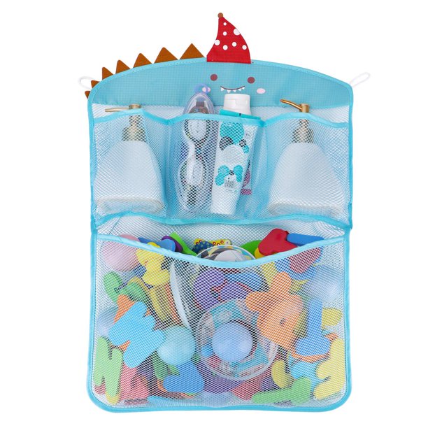 Organizador de juguetes de baño con múltiples formas de colgar, soporte para juguetes de baño con apertura extragrande, bolsa de almacenamiento de juguetes para bañera con cremallera en la parte inf