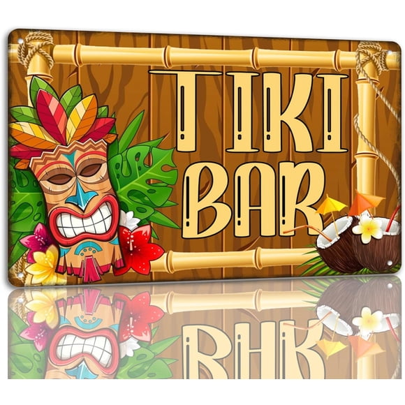 Tiki Bar Tin Sign Hawaiian Luau Party Decoration Metal Signs Tiki Bar Decor Plaque Tiki Decorations For Aloha Hawaii Luau Tropical Birthday Party 8x12 Inch