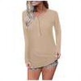 thumbnail image 1 of Chemises à Manches Courtes pour Femmes Hauts d'Été Tendance 2023 Chemises Col en V Manches Longues Basiques Unies, 1 of 3