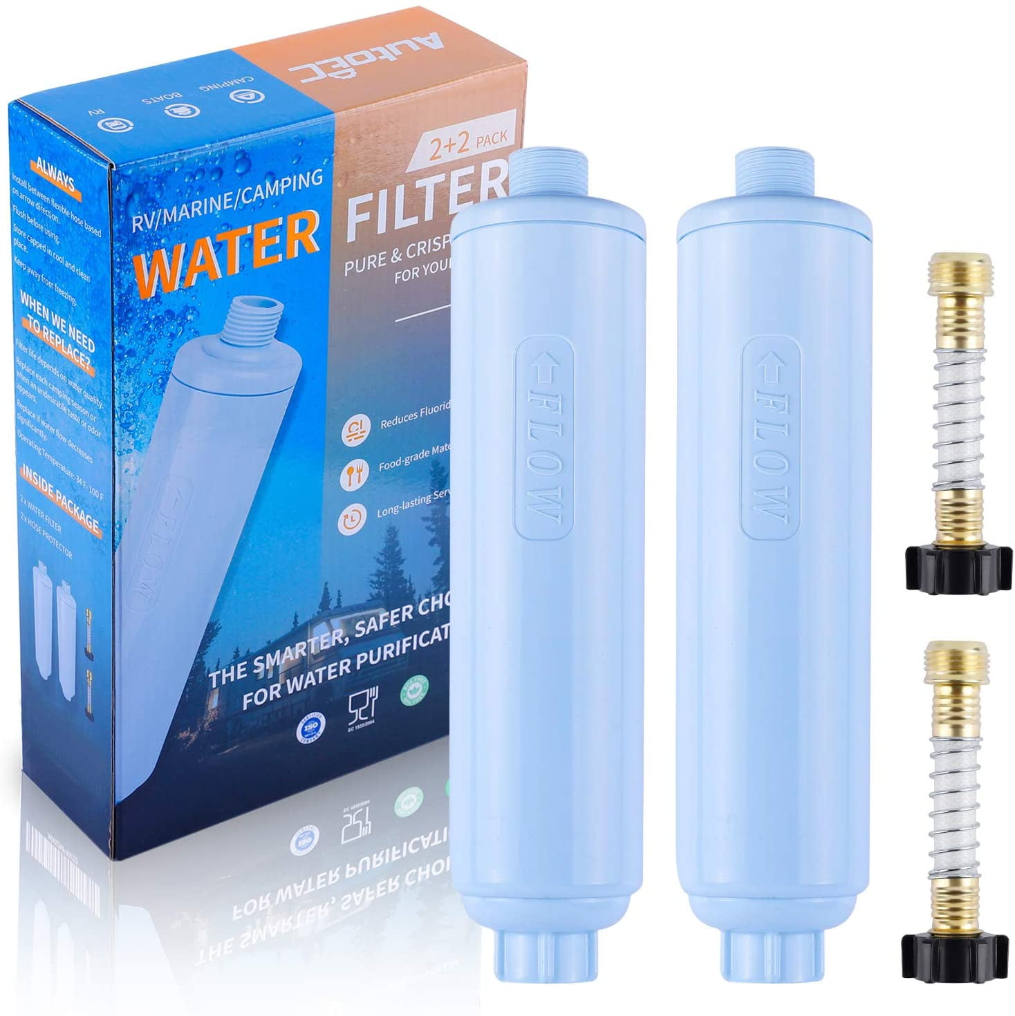AutoEC 2 Pack RV Inline camper Water Filter with Flexible Hose