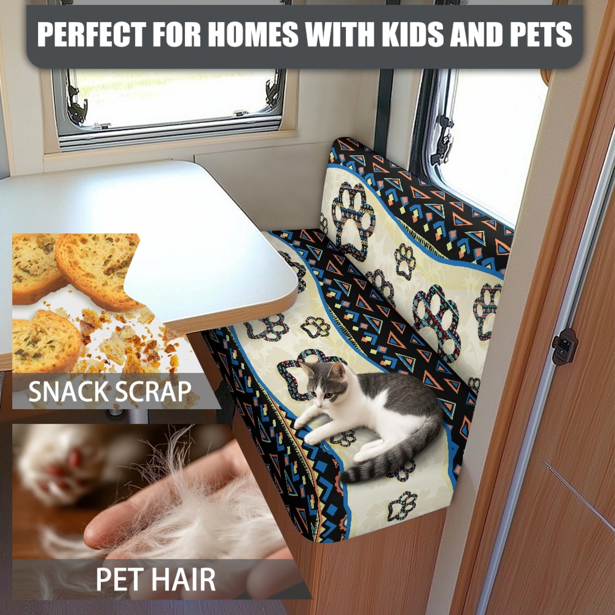 Yuyamidu Aztec RV Dinette Cushion Covers Set 1 Bench Cover 1 Backrest Cover Dog Paw Camper Cushion Covers Fashion Couch Cover for RV Camper Sofa RV Accessory Interior Decor