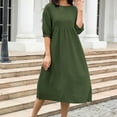 thumbnail image 2 of Cotton Linen Elegant Dresses for Women Fall Dress Empire Waist Flowy 3/4 Sleeve Pullover Casual Lounge Clothes Party Dress, 2 of 5