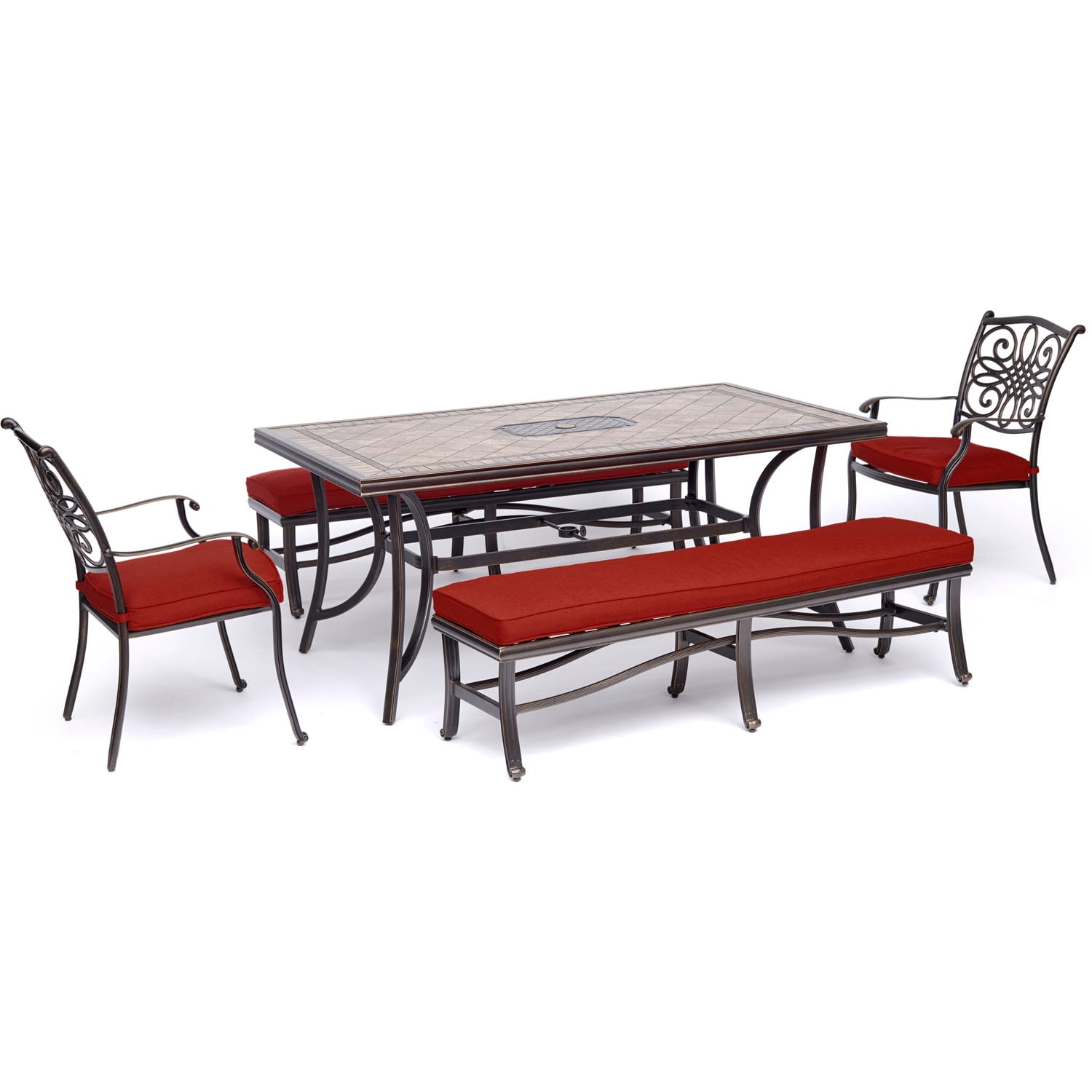 Hanover Monaco 5Piece Patio Dining Set in Red with 2 Dining Chairs, 2