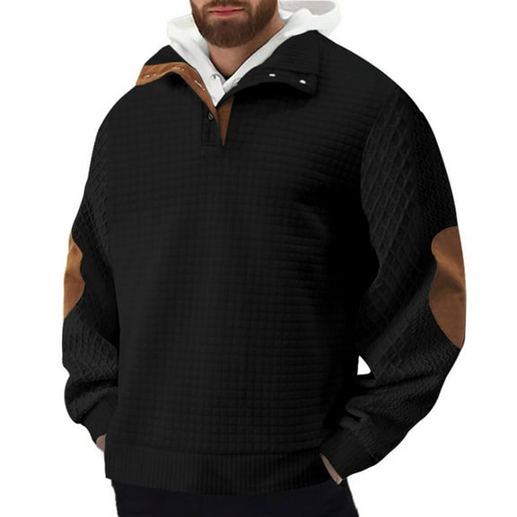 Mens Pullover Sweatshirt Casual Sevevn Quilted Sweatshirts for Men Quarter Button Pullover Sweatshirt Stand Collar Outdoor with Pockets