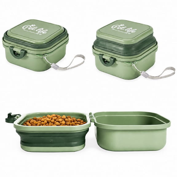Collapsible Dog Bowls, 2-in-1 Portable Pet Travel Double Bowl, Food & Water Feeder for Camping, Walking & Trips