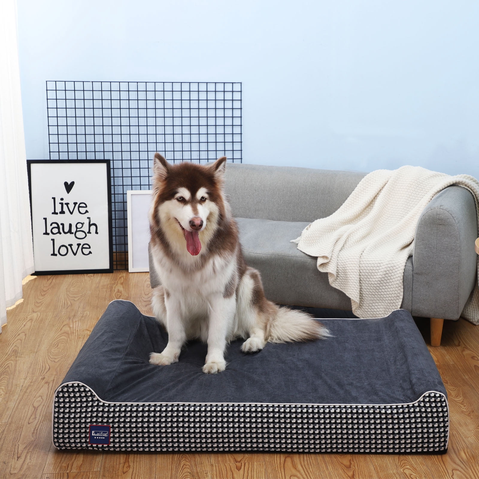 Laifug Extra Large Dog Bed with Orthopedic Memory Foam, Dog Pillow, Waterproof Liner & Washable Cover (Black，XL)