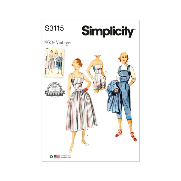 Simplicity Sewing Pattern 3115 - 1950s Misses' Two-Piece Play Suit in Two Lengths and Skirt, Size: U5 (16-198-20-22-24)