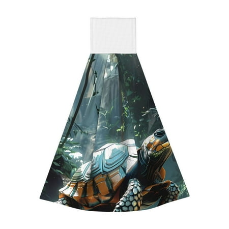 

Gaeub Turtle In Jungle Waterfall Print Hand Towels with Hook Hanging Tie Towels Coral Velvet Dishtowels for Bathroom Restroom Home Decor