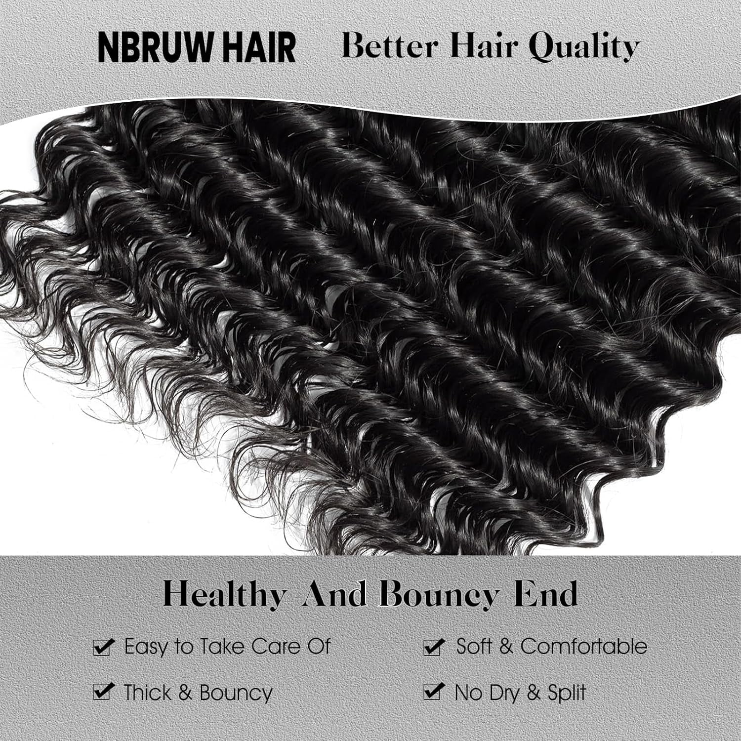 NBRUW 12A Grade 20 22 24 Inch 3*Bundles Natural Black 100% Virgin Human Hair Deep Wave Curly Multiple Lengths 3PCs Set