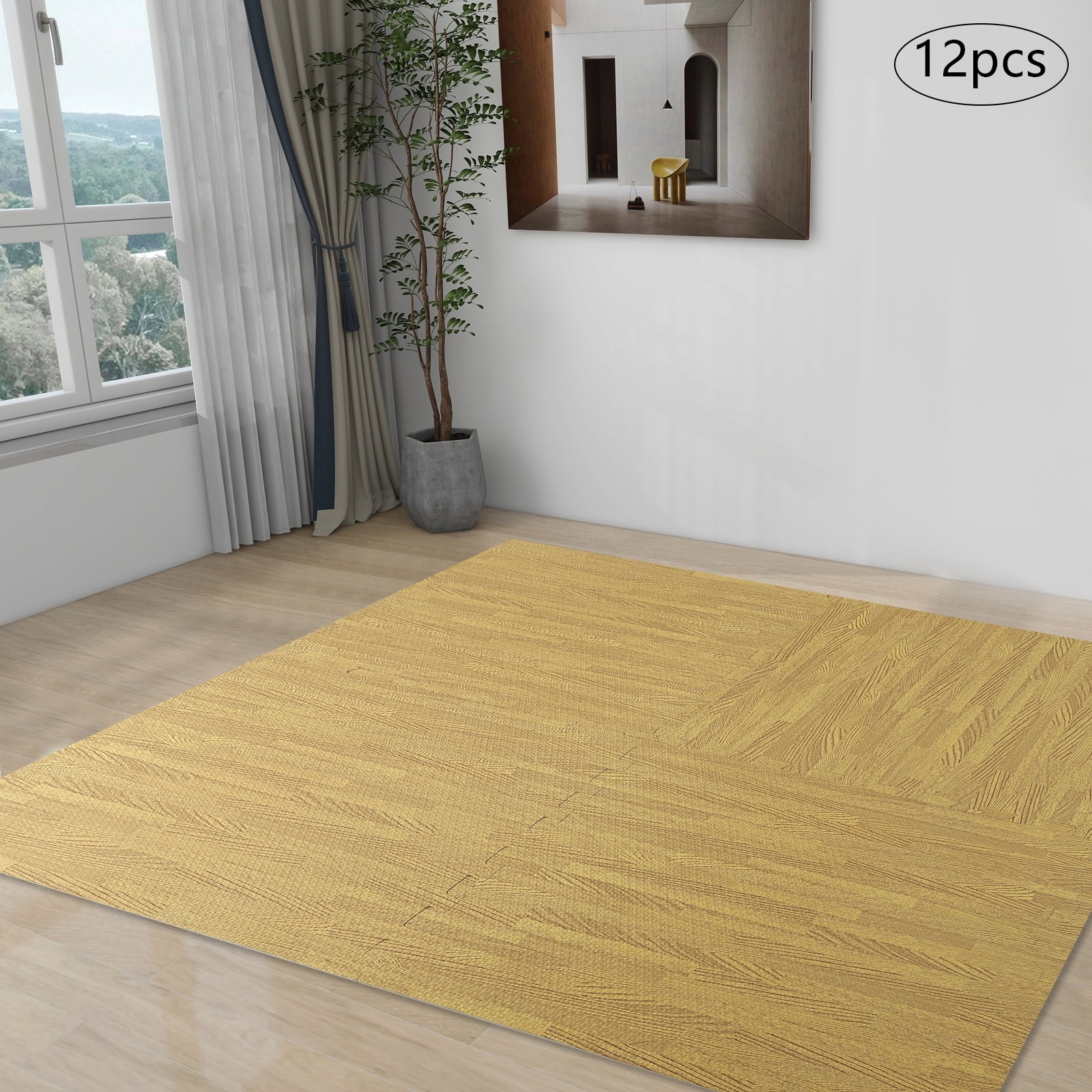 Wildnix Brown Foam Tiles with Wood Grain Pattern, EVA Foam Mats for Floor, 12 Pieces, Non-Slip, Safe for Kids, Elderly, and Home Decor