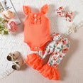 thumbnail image 1 of PatPat Baby Girl Clothes 3pcs Solid Ribbed Romper and Floral Pants Headband Set, 12-18 Months, 1 of 5
