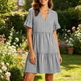 thumbnail image 3 of Women's Mini Dresses V Neck Short Sleeve Dresses Casual Daily Style Lightweight Breathable Striped Print Tiered Hem With Pockets Dresses, 3 of 9