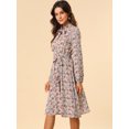 thumbnail image 4 of INSPIRE CHIC Robe Ceinturée à Imprimé Floral Vintage en Mousseline à Manches Longues à Col Noué pour Femme, 4 of 6