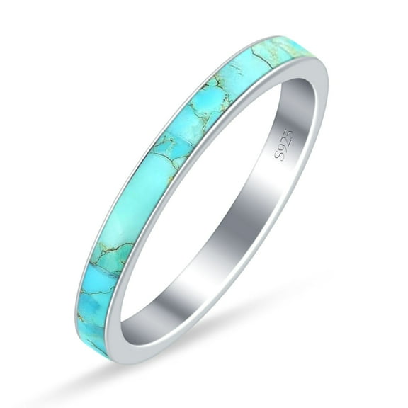 Full Eternity Stackable Band Ring Turquoise 925 Sterling Silver Size 4