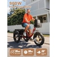 thumbnail image 3 of 20" Electric Tricycle for Adults 960W Peak 50Miles Range 20mph Electric Trike 3 Wheel Ebikes with Fat Tires, Front & Rear Basket, 36V 15AH Battery Etrike, Step-Thru E-Mountain Bikes, UL2849 Compliant, 3 of 11