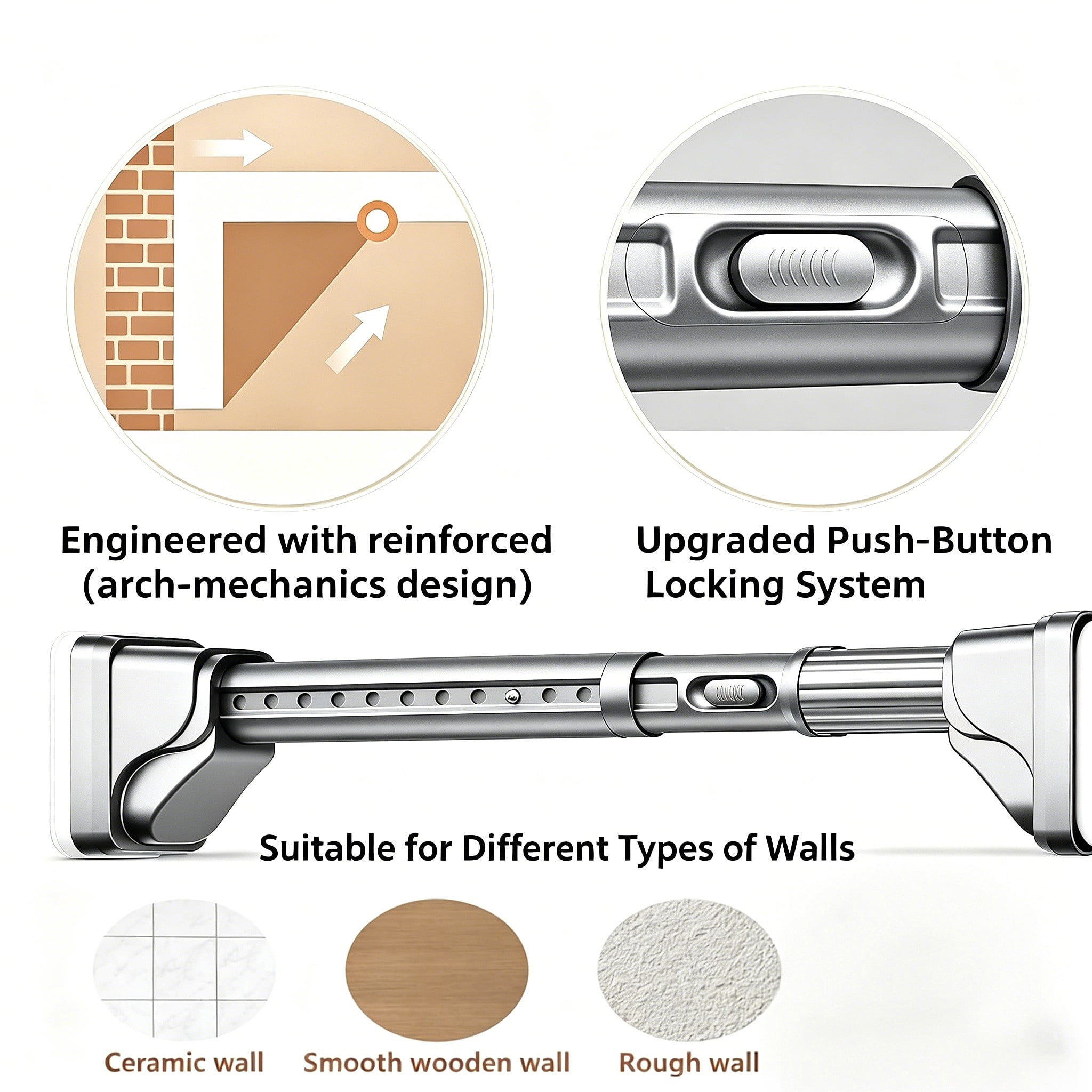 Mxdfafa 40-193in Gray Tension Curtain Rod, Heavy Duty No Drill for Room Divider, Bathroom, Closet & Laundry, Carbon Steel, Rust-Proof