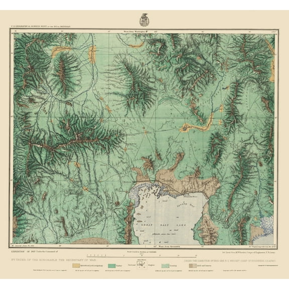 Historic State Map - Utah North West Idaho South East - US Army 1877 - 23 x 24.71 - Vintage Wall Art