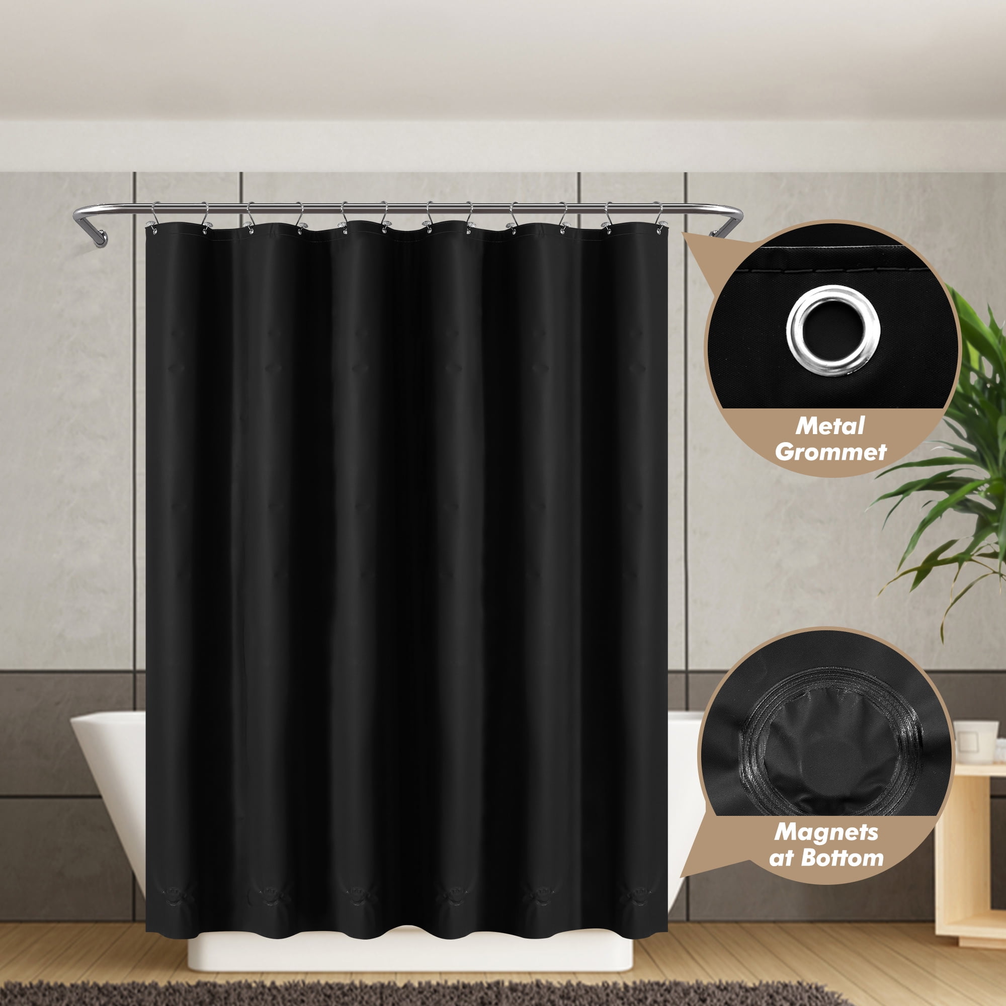 Barossa Design PEVA 8G Black Shower Curtain Liner with 6 Magnets, Heavy Duty & Waterproof72" x 72"  (图5)