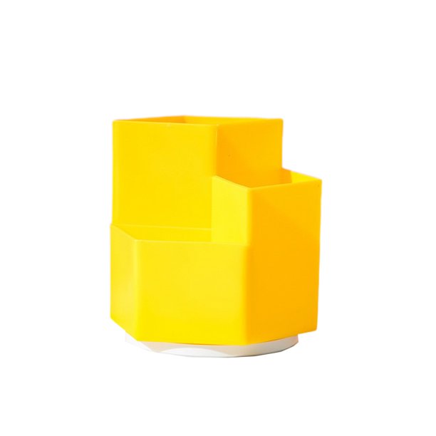 Injueey Portalápices giratorio, caja de almacenamiento de lápices, soporte de plástico, organizador de maquillaje de escritorio, gran Almacenamiento y organización del hogar Amarillo/Sin pegatina