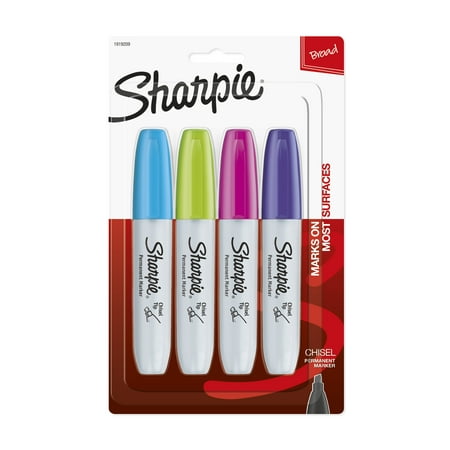 Sharpie Permanent Markers, Chisel Tip, Fashion Colors, 4