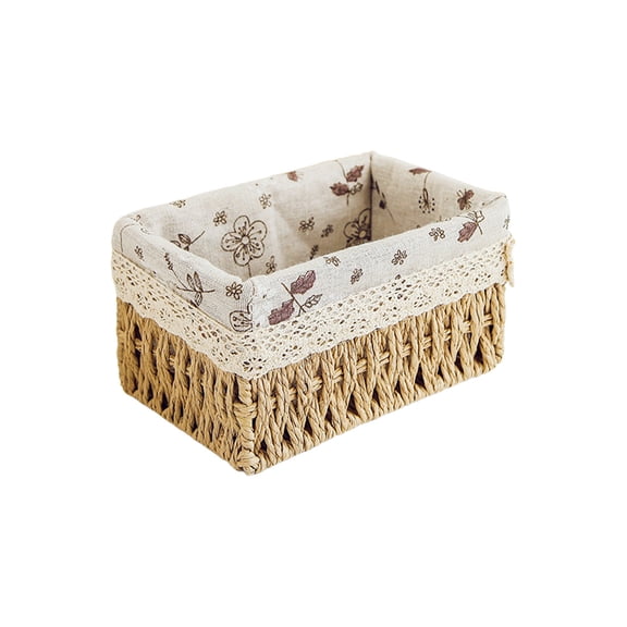 Hand Woven Rattan Storage Basket with Removable Linen Liner, Decorative Rectangular Organizer Bin for Home, Bathroom, Kitchen, and Office – Versatile Multi - Purpose Storage Solution,Multicolor