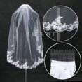 thumbnail image 4 of White /Ivory Simple Comb  Handmade Bridal Wedding Veil With Comb Lace Applique Edge, 4 of 5