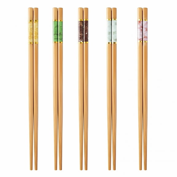 ACDANC 5-Pairs Bamboo Chopsticks, Reusable Chinese Style Chopsticks Set Classic Natural Bamboo Chop Sticks Dishwasher Safe, 9.45 Inches