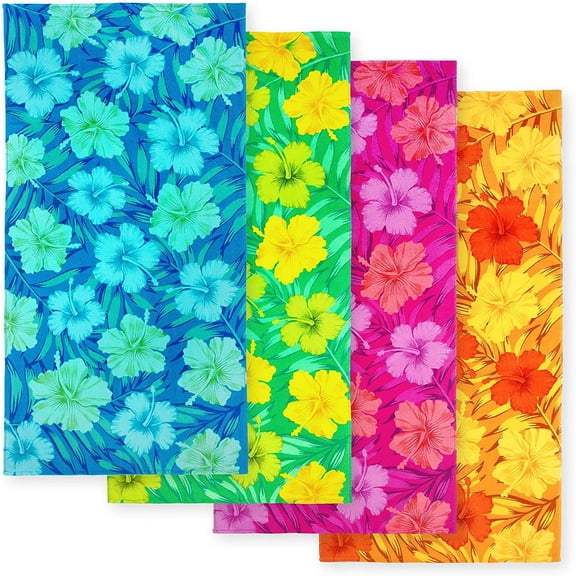 CHAVA Hibiscus Cotton Beach Towels, Multicolor, 4 Count, 4 Pack