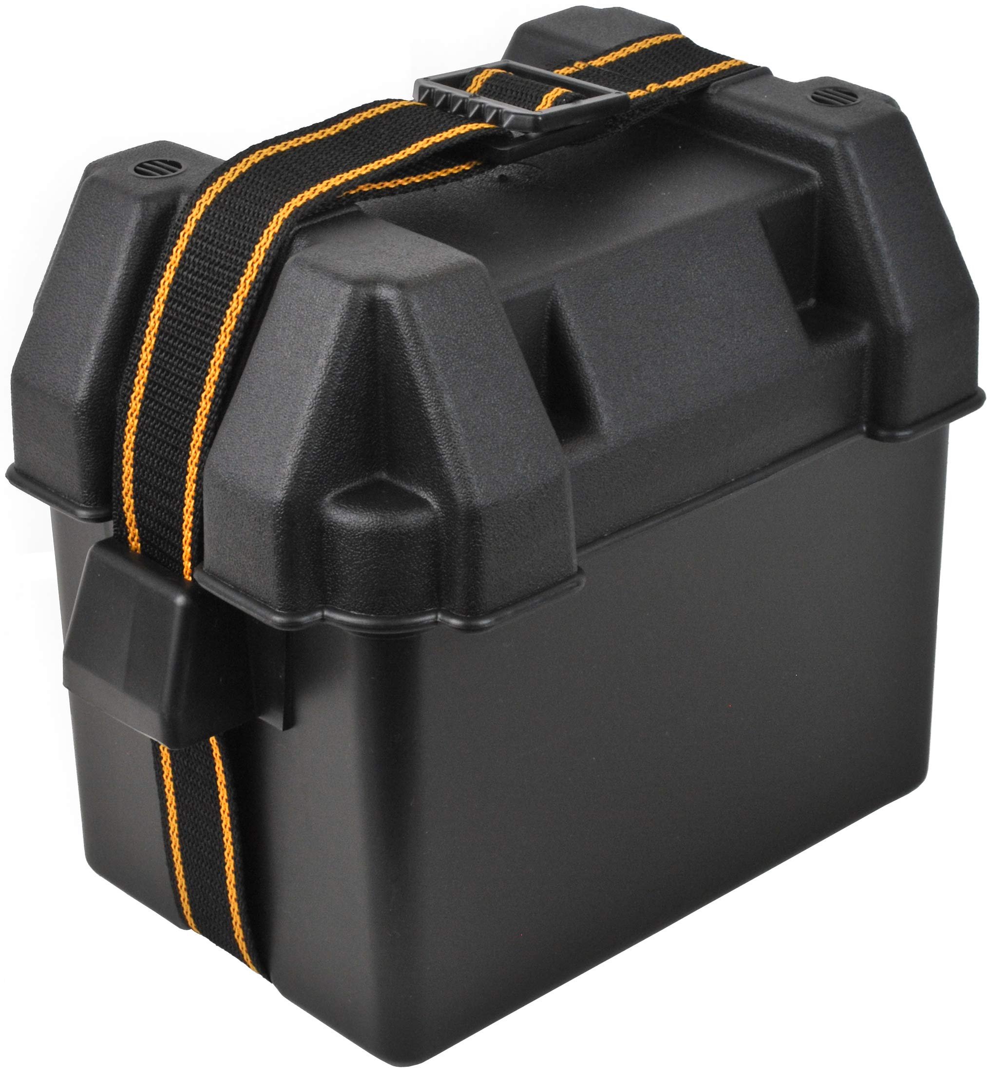 Attwood 9082-1 U1 Small Series 16 Vented Marine Boat Battery Box with Mounting Kit and Strap, Black