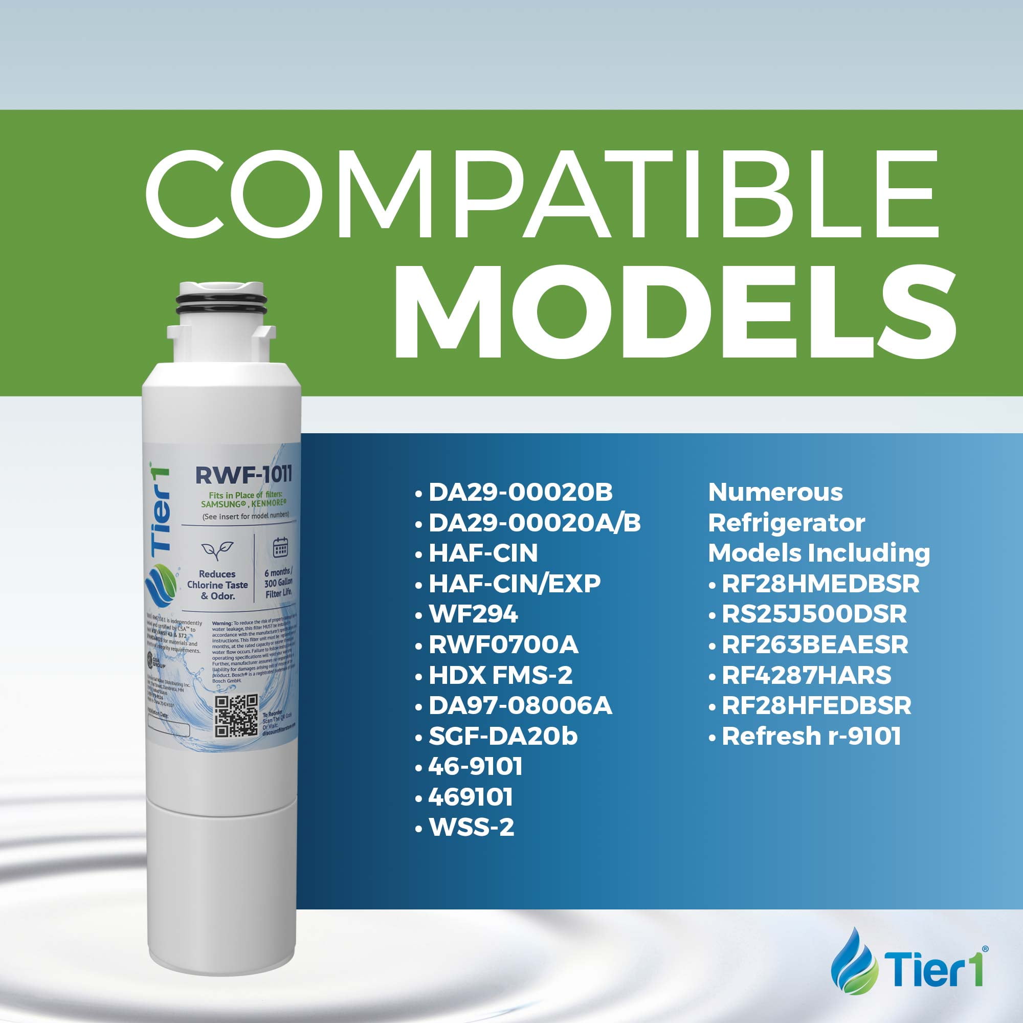 Tier1 RWF1011 DA29-00020B Refrigerator Water Filter | Replacement for Samsung HAF-CIN, WF294, FMS-2 Fridge Filter - Up to 12 Months Supply | Easy Install | Odor Control | Great Tasting Water (2-pk)