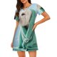 thumbnail image 1 of Balery Dog Wrapped in Towel Camisón de manga corta con cuello redondo para mujer, cómodo y elegante., 1 of 6