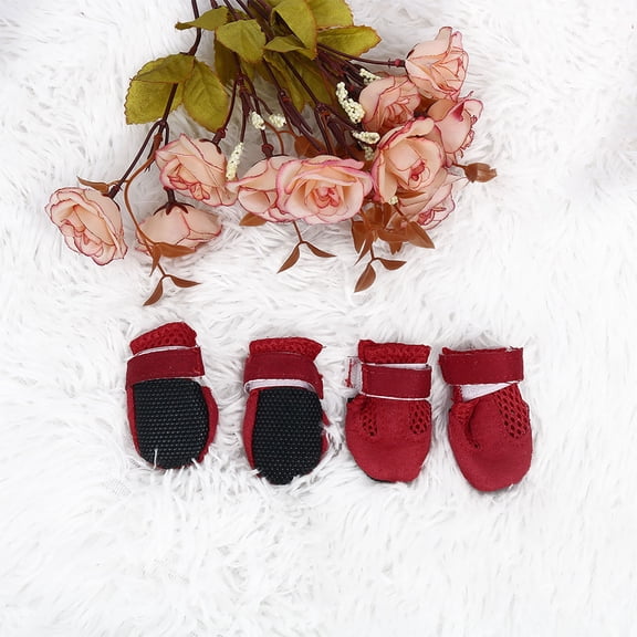 Zapatos para perros resistentes al agua, botas para mascotas, cómodos, antideslizantes, protectores de patas, rojos, 4 piezas, S
