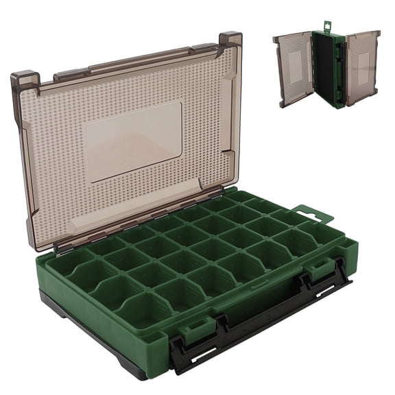 Double Sided PP Material Fishing Terminal Tackle Lure & Jig Head Hooks Storage Box with Removable Dividers, Spong Slot, Red / Blue / Green Hard Fishing Case