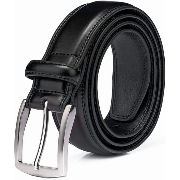 Men's Belt, Genuine Leather Dress Belts for Men with Single Prong Buckle- Classic & Fashion Design for Work Business and Casual (Black, 48in)