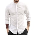 thumbnail image 3 of Camisa de manga larga de lino de algodón delgada de color sólido casual de moda para hombres Blusa de cárdigan Fridja  po4238, 3 of 3