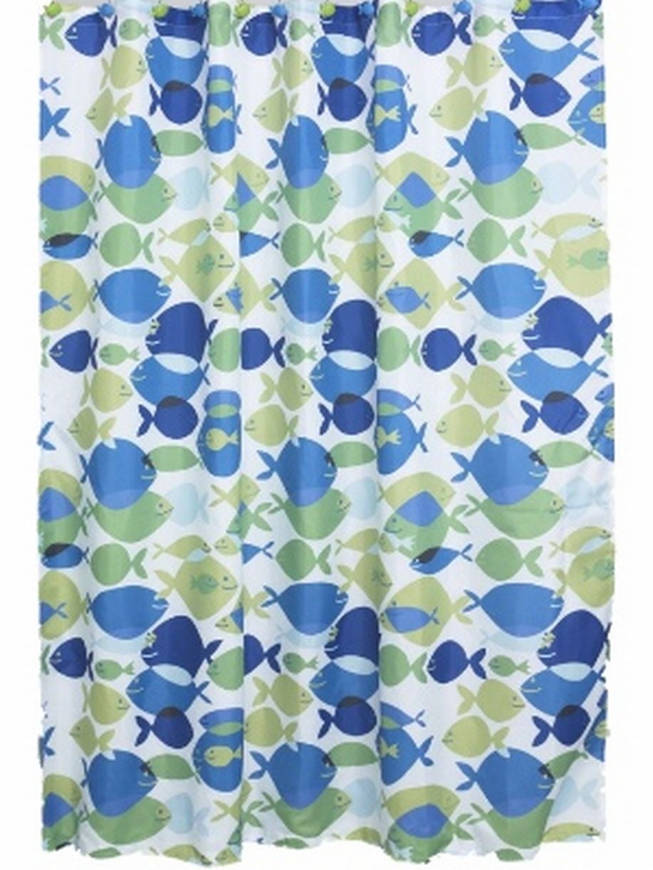 Colormate Blue Green Fish Fabric, Shower Curtain Fish Ocean Blue Green
