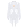 thumbnail image 3 of Hansber Women's Long Sleeve Tassels Latin Dance Dress Fringe Leotard Shiny Rhinestones Tango Jazz Dancewear White S, 3 of 5