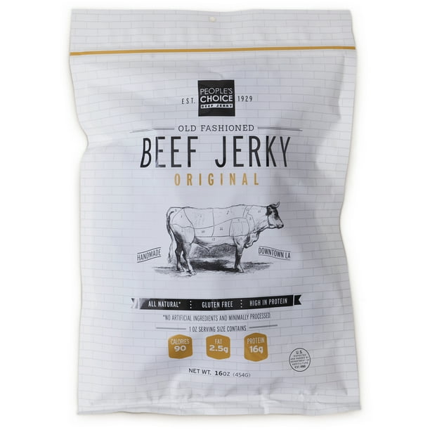 People S Choice Beef Jerky Old Fashioned Original Healthy Sugar Free Zero Carb Gluten Free Keto Friendly High Protein Meat Snack Dry Texture 1 Pound 16 Oz 1 Bag Walmart Com Walmart Com