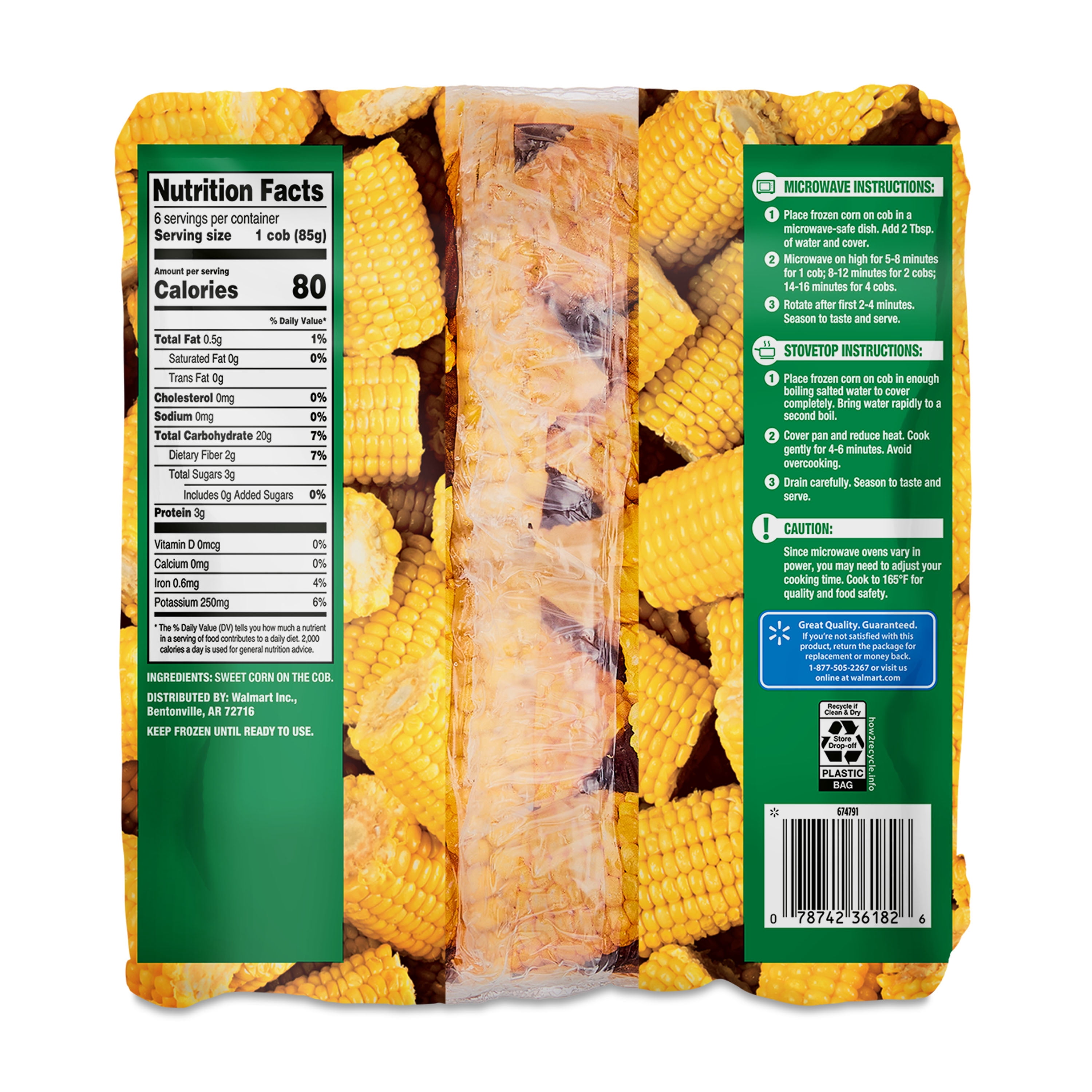 Great Value Sweet Corn on the Cob, 6 Count (Frozen)